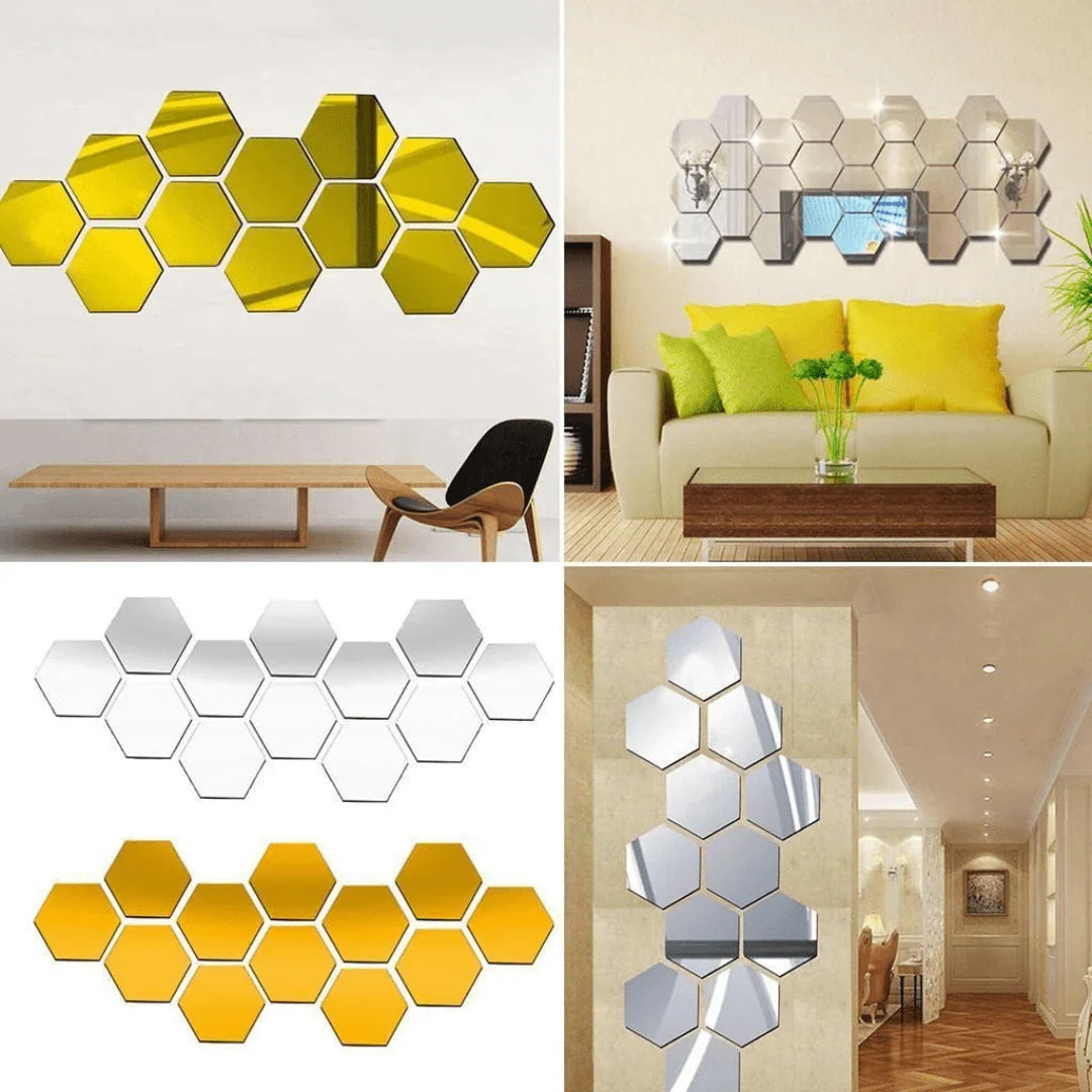 Gold Acrylic Hexagon Mirror Set – Modern Wall Decor