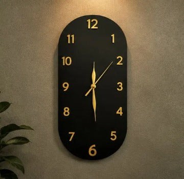 Premium Modern Minimalist MDF Black Wall Clock with Acrylic Gold Numbers