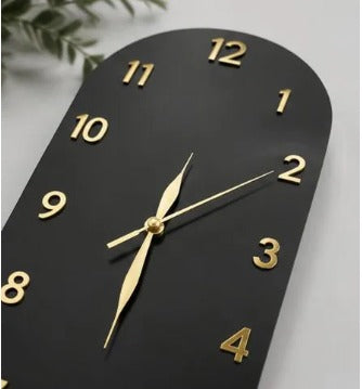 Premium Modern Minimalist MDF Black Wall Clock with Acrylic Gold Numbers