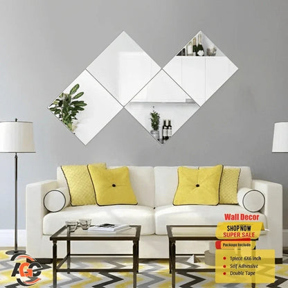 3D Crystal Acrylic Wall Mirror Decor – Rounded / Square Corners