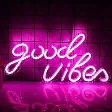 Pink Good Vibes Neon Light for Bedroom Wall Decor